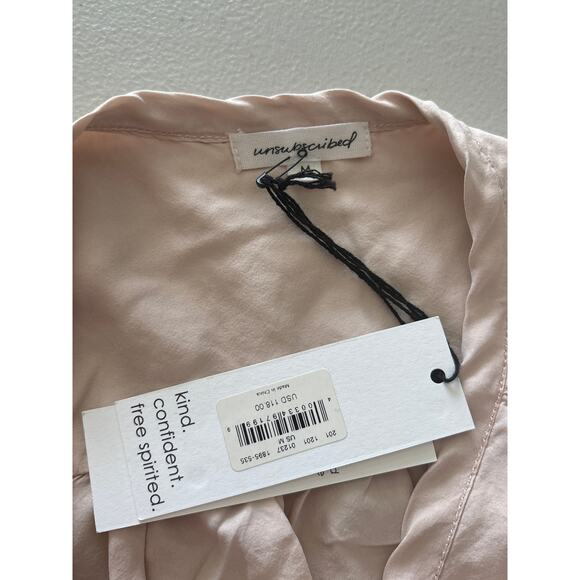 Unsubscribed Women's Medium Peach Silk Button Front Lightweight Flowy Tunic Top - Picture 4 of 11